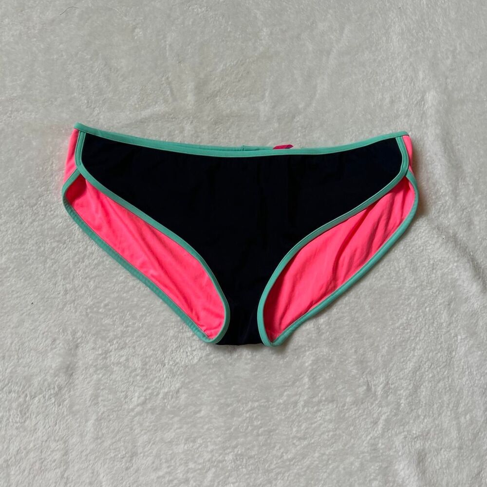 Victoria Secret Neon pink bikini bottoms with black and teal trim women's large